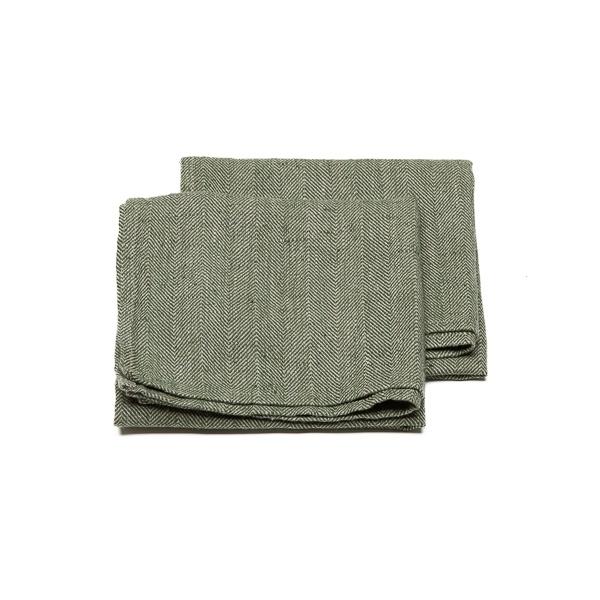 Linenme Set Of 2 Linen Tea Towels Forest Green Chevron