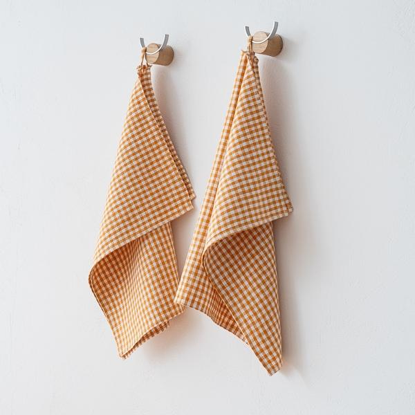 Linenme Set Of 2 Linen Tea Towels Golden Small Gingham