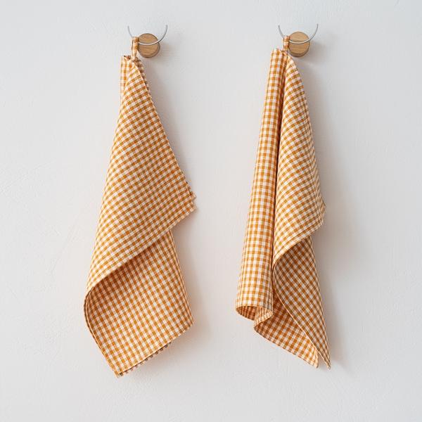linenme Set of 2 Linen Tea Towels Golden Small Gingham