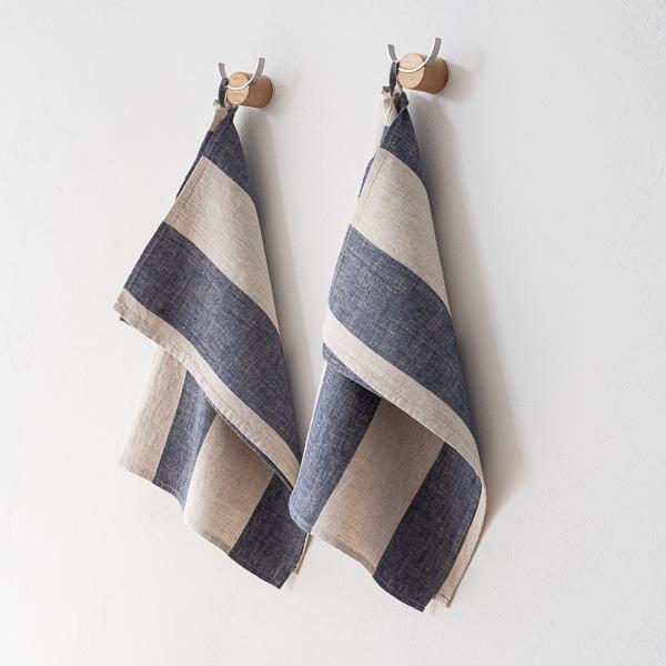 Linenme Set Of 2 Linen Tea Towels Indigo Natural Venice
