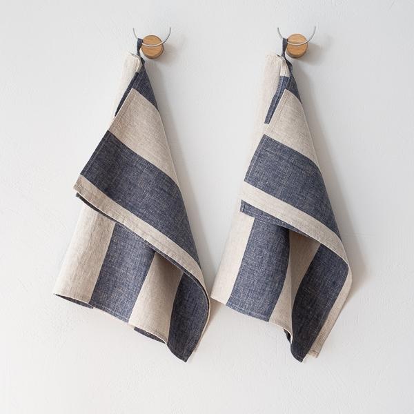 linenme Set of 2 Linen Tea Towels Indigo Natural Venice