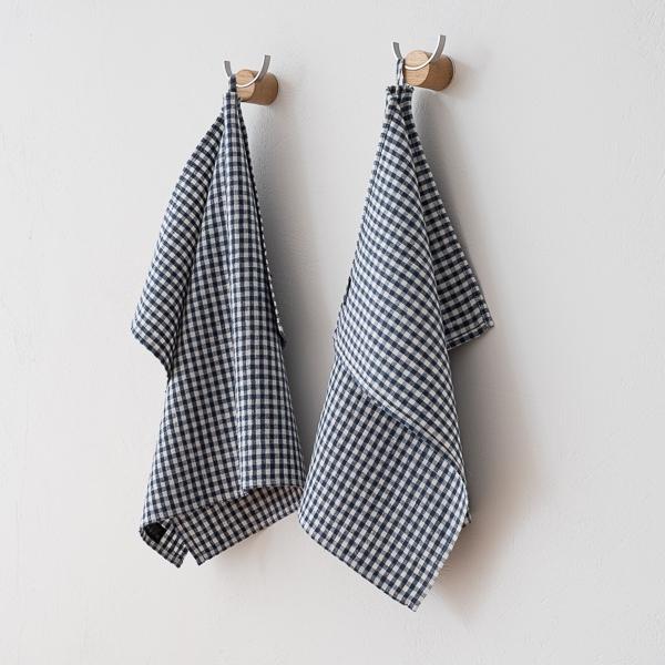 Linenme Set Of 2 Linen Tea Towels Indigo Small Gingham