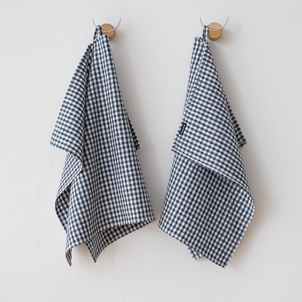 linenme Set of 2 Linen Tea Towels Indigo Small Gingham