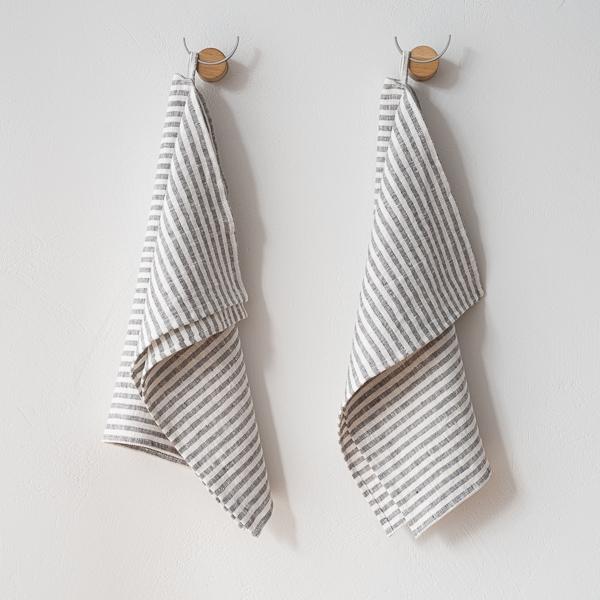 linenme Set of 2 Linen Tea Towels New Graphite Brittany