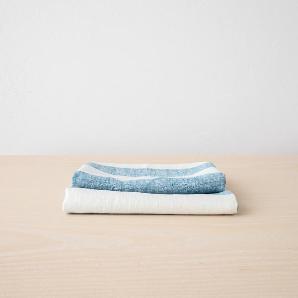 Linenme Set Of 2 Marine Blue Linen Hand Towels Philippe