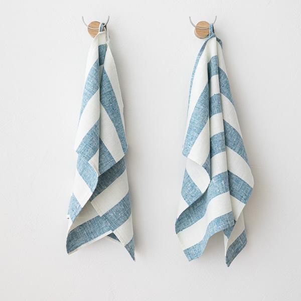 linenme Set of 2 Marine Blue Linen Hand Towels Philippe