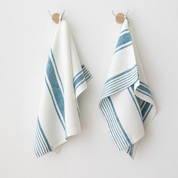 linenme Set of 2 Marine Blue Linen Hand Towels Tuscany