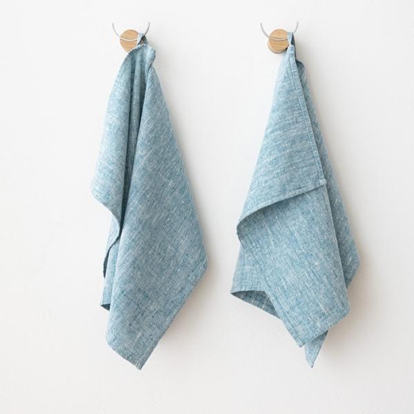 linenme Set of 2 Marine Blue Linen Tea Towels Francesca