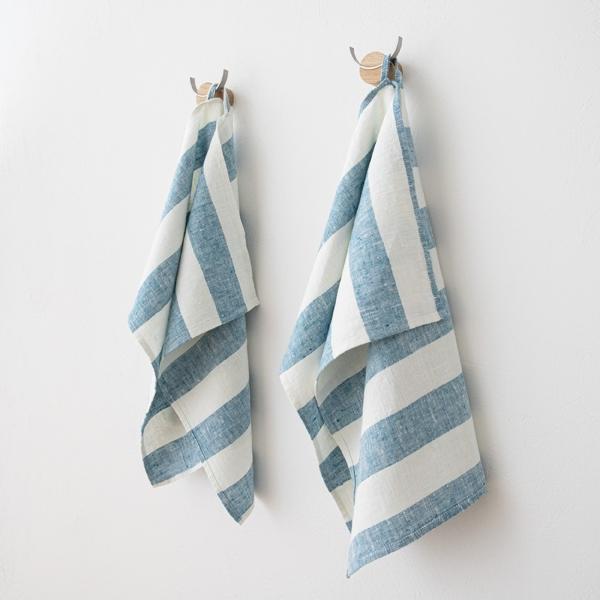 Linenme Set Of 2 Marine Blue Linen Tea Towels Philippe