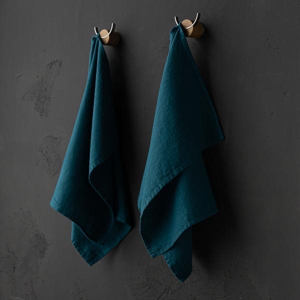 Linenme Set Of 2 Marine Blue Linen Tea Towels Terra