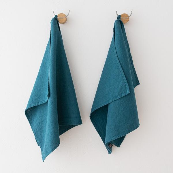 Linenme Set Of 2 Marine Blue Linen Tea Towels Terra