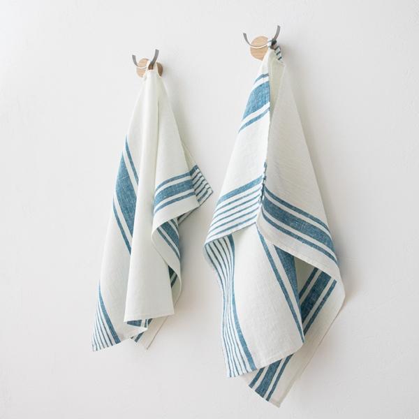 linenme Set of 2 Marine Blue Linen Tea Towels Tuscany