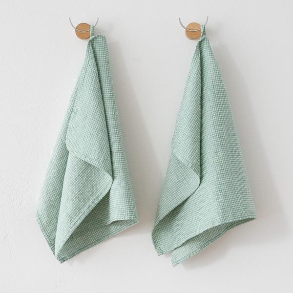 Linenme Set Of 2 Mint Linen Cotton Hand Towels Wafer Washed