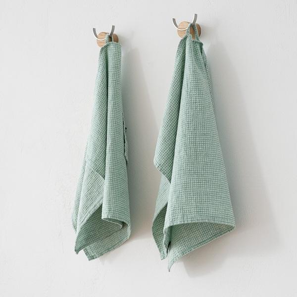 Linenme Set Of 2 Mint Linen Cotton Hand Towels Wafer Washed