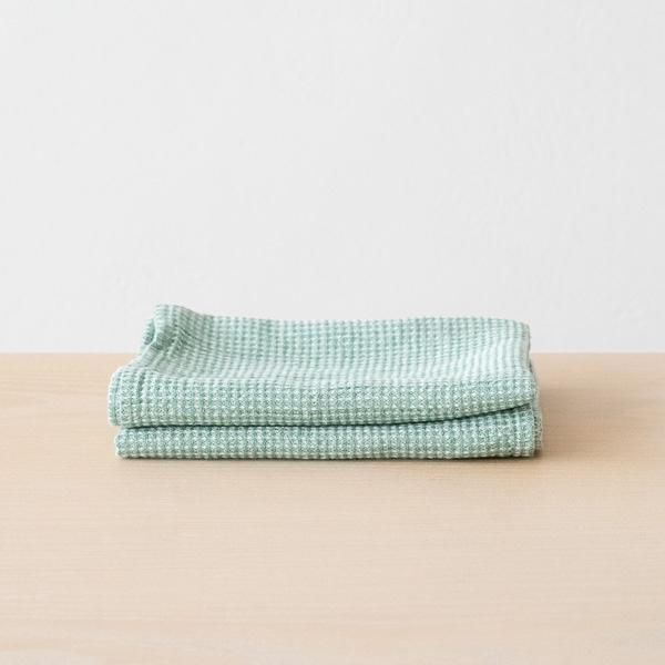 linenme Set of 2 Mint Linen Cotton Hand Towels Wafer Washed