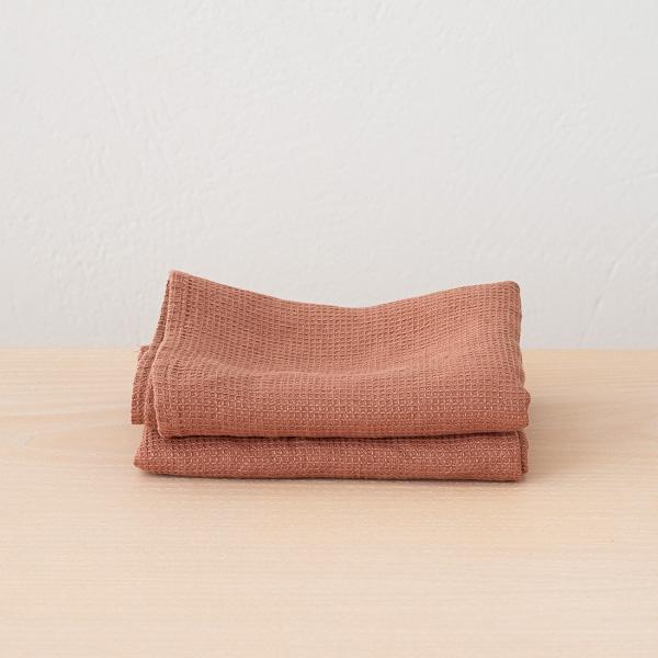 linenme Set of 2 Mocha Linen Waffle Hand Towels Washed