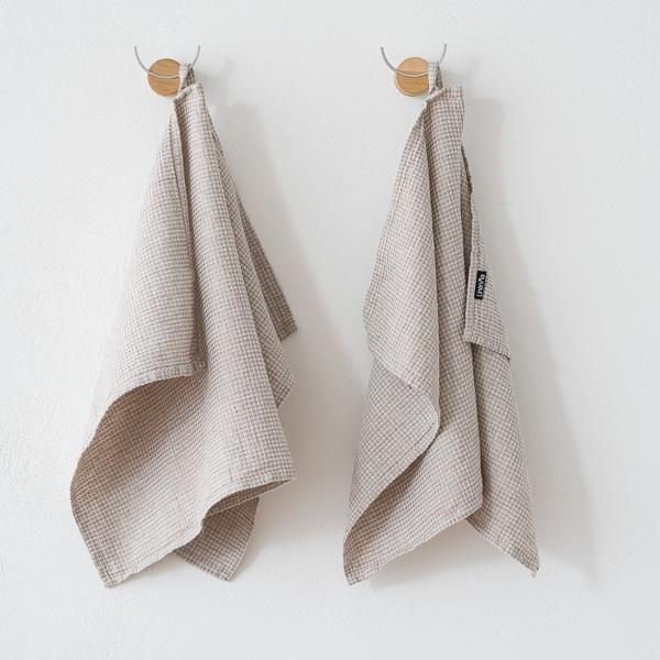 Linenme Set Of 2 Natural Linen Cotton Hand Towels Wafer
