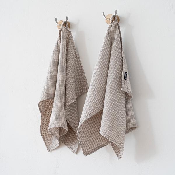 Linenme Set Of 2 Natural Linen Cotton Hand Towels Wafer