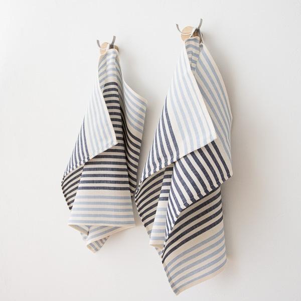Linenme Set Of 2 Navy And Light Blue Linen Kitchen Towels Twill