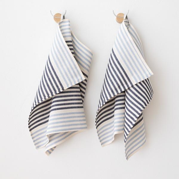 linenme Set of 2 Navy and Light Blue Linen Kitchen Towels Twill
