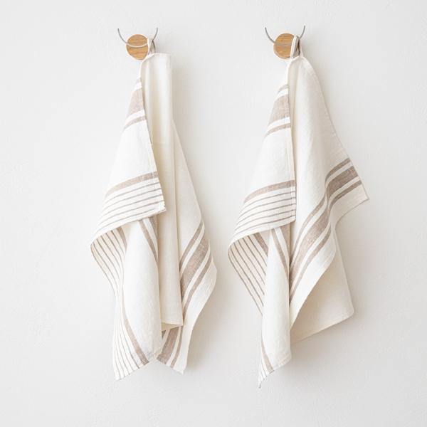 linenme Set of 2 Off White Grey Linen Hand Towels Tuscany
