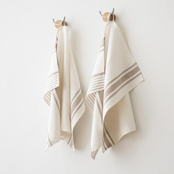 Linenme Set Of 2 Off White Grey Linen Tea Towels Tuscany