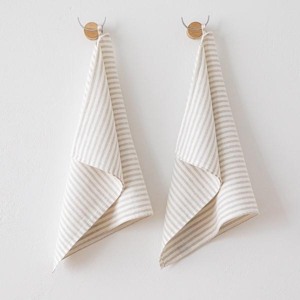 linenme Set of 2 Off White Natural Linen Hand Towels Brittany