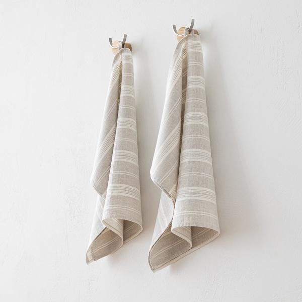 Linenme Set Of 2 Off White Natural Linen Hand Towels Multistripe