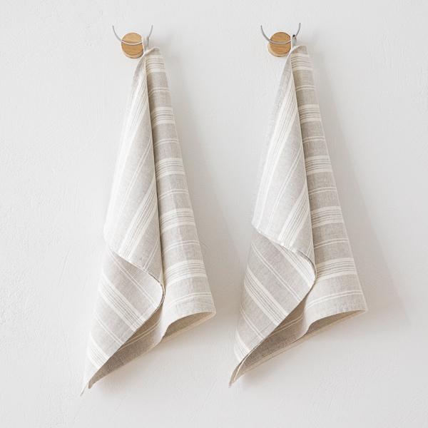 Linenme Set Of 2 Off White Natural Linen Hand Towels Multistripe