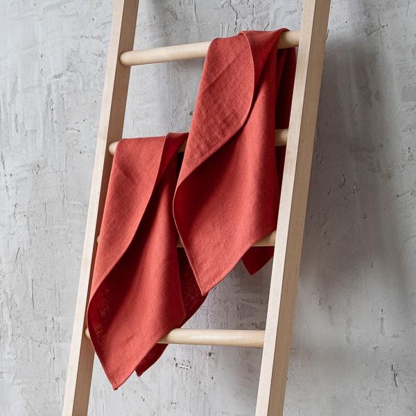 Linenme Set Of 2 Orange Linen Hand And Guest Towels Lara