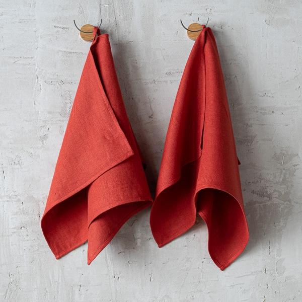 linenme Set of 2 Orange Linen Hand and Guest Towels Lara