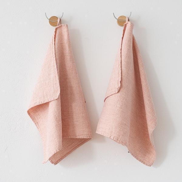 Linenme Set Of 2 Rosa Linen Cotton Hand Towels Wafer Washed