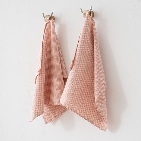 Linenme Set Of 2 Rosa Linen Cotton Hand Towels Wafer Washed