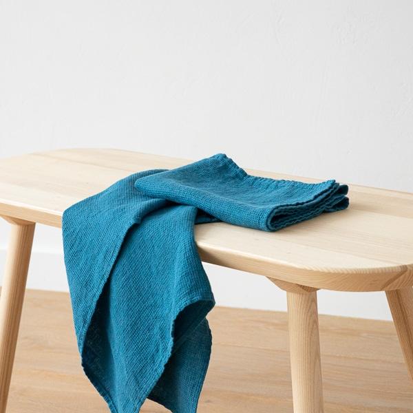 Linenme Set Of 2 Sea Blue Linen Waffle Hand Towels Washed