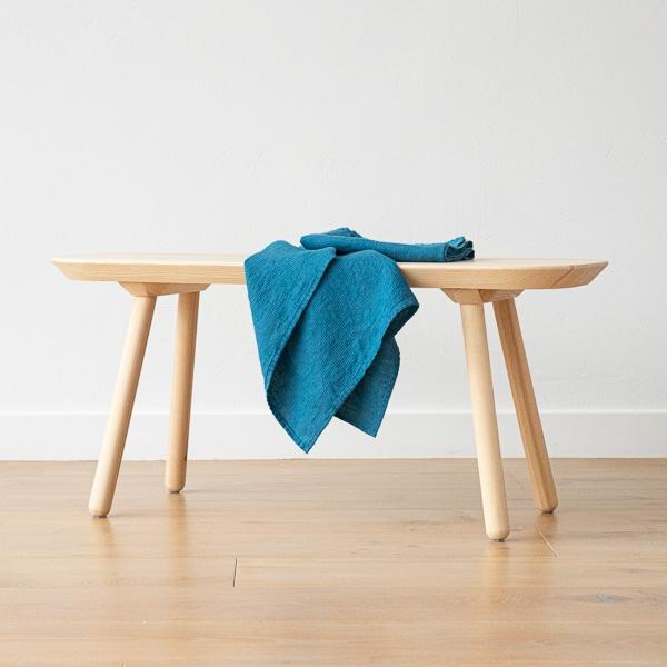 Linenme Set Of 2 Sea Blue Linen Waffle Hand Towels Washed