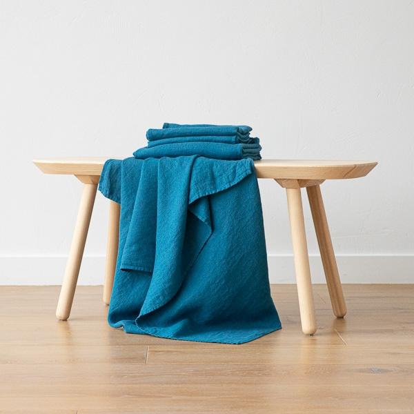 Linenme Set Of 2 Sea Blue Linen Waffle Hand Towels Washed