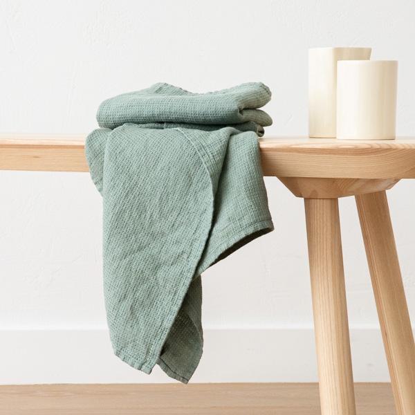 Linenme Set Of 2 Spa Green Linen Waffle Hand Towels Washed