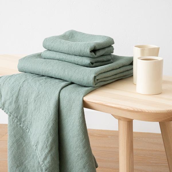 Linenme Set Of 2 Spa Green Linen Waffle Hand Towels Washed
