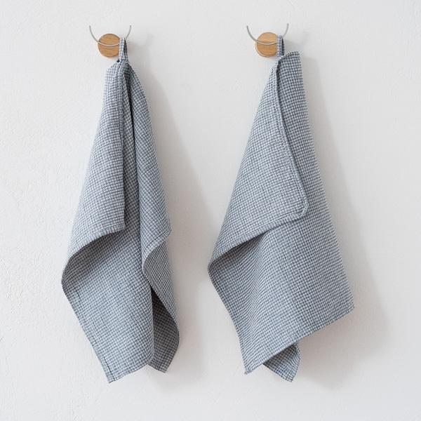 Linenme Set Of 2 Stone Blue Linen Cotton Hand Towels Wafer Washed