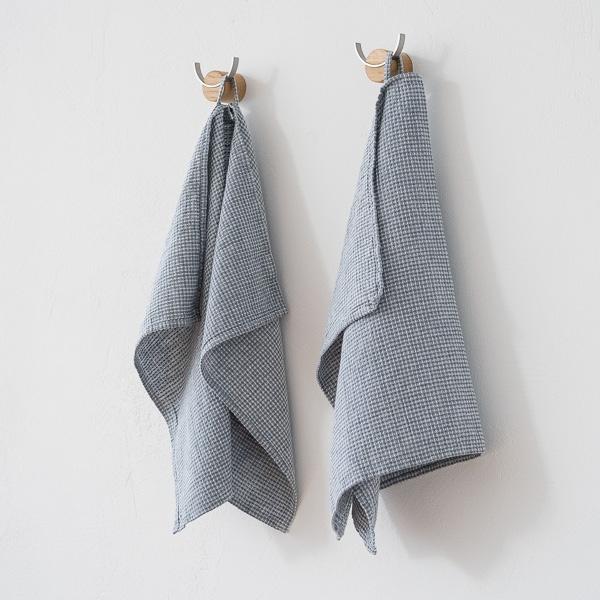 Linenme Set Of 2 Stone Blue Linen Cotton Hand Towels Wafer Washed
