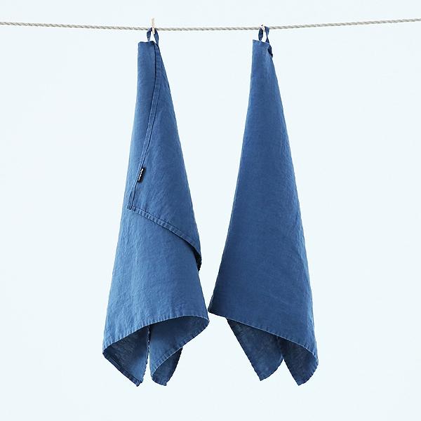 Linenme Set Of 2 Stone Washed Linen Tea Towels Indigo