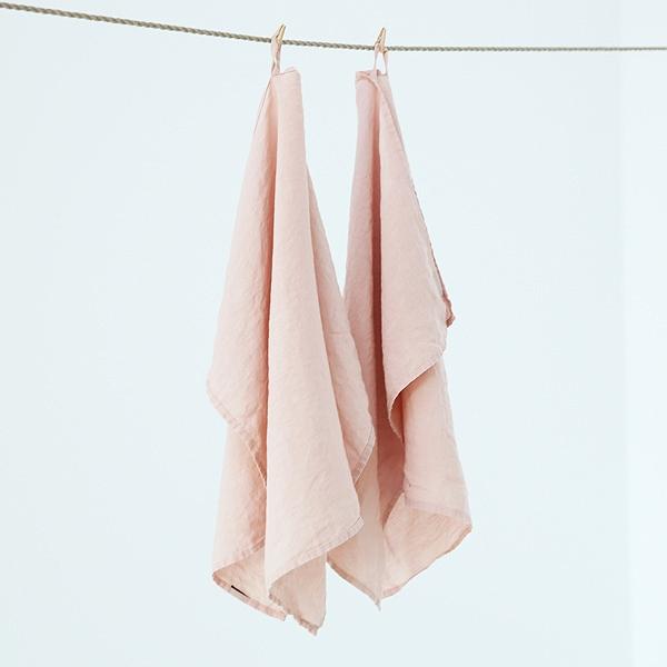 Linenme Set Of 2 Stone Washed Linen Tea Towels Rosa