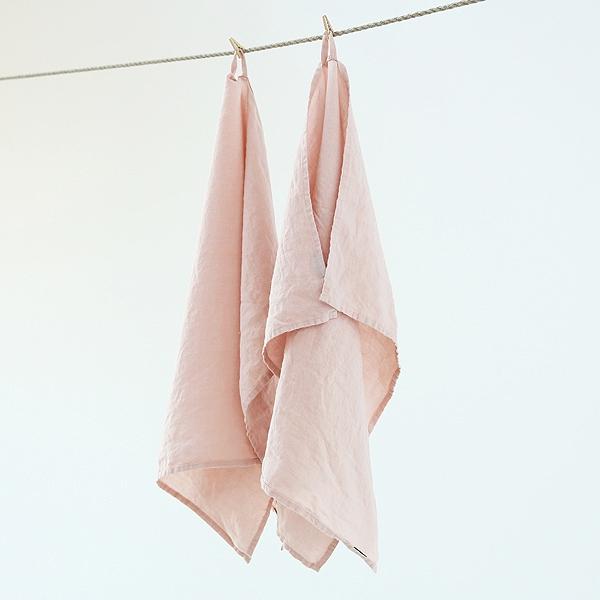 Linenme Set Of 2 Stone Washed Linen Tea Towels Rosa