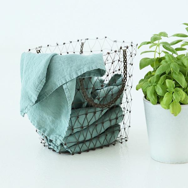 linenme Set of 2 Stone Washed Linen Tea Towels Spa Green