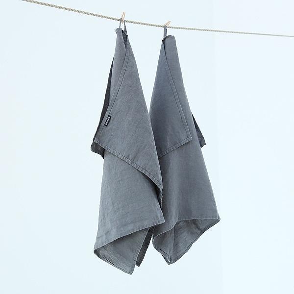 Linenme Set Of 2 Stone Washed Linen Tea Towels Steel Grey