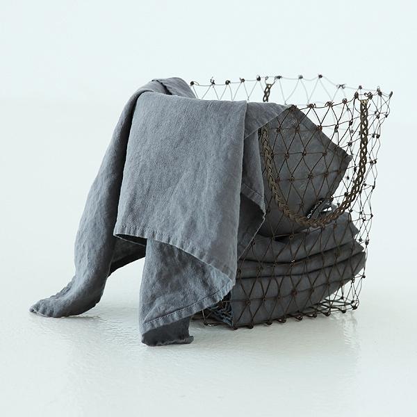 linenme Set of 2 Stone Washed Linen Tea Towels Steel Grey