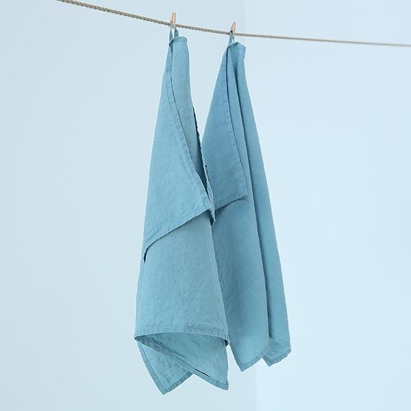 Linenme Set Of 2 Stone Washed Linen Tea Towels Stone Blue
