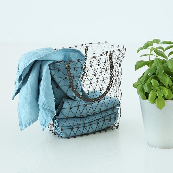 linenme Set of 2 Stone Washed Linen Tea Towels Stone Blue