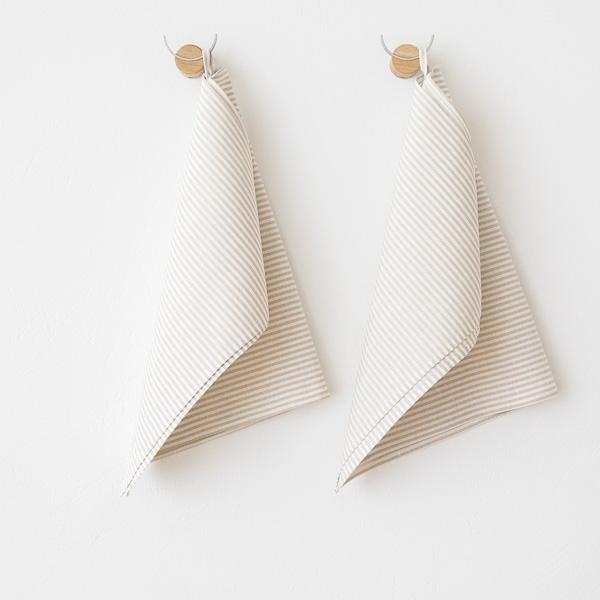 Linenme Set Of 2 Tea Towels Beige Striped Linen Cotton Jazz