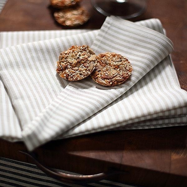 Linenme Set Of 2 Tea Towels Beige Striped Linen Cotton Jazz